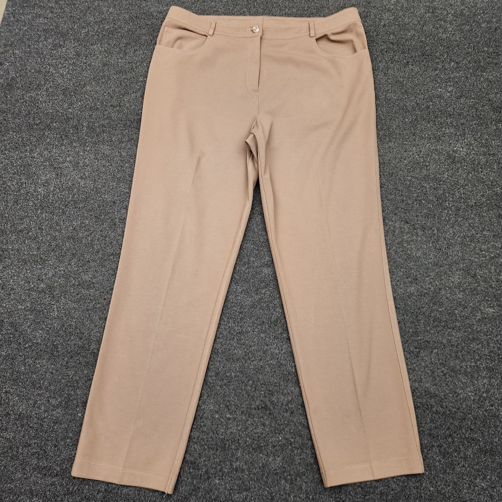 St. John Womens Size 12 Tan Straight Leg Dress Pants Designer Logo Office Career